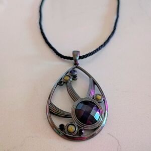 Lia Sophia Iridescent Teardrop Pendant Necklace - Black, Purple, Yellow